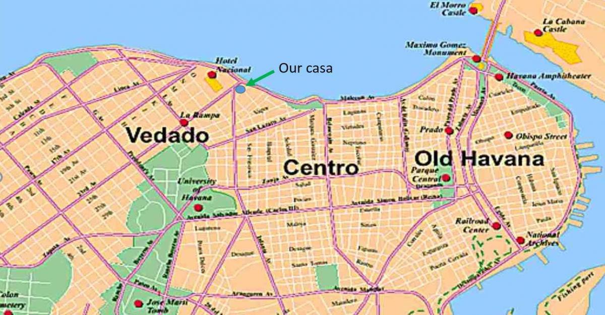 kaart vedado Havana, Kuuba
